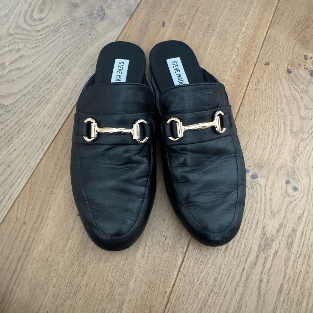 Steve Madden Black Mules with Gold Horsebit